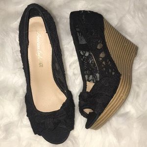 American Eagle Black Wedges